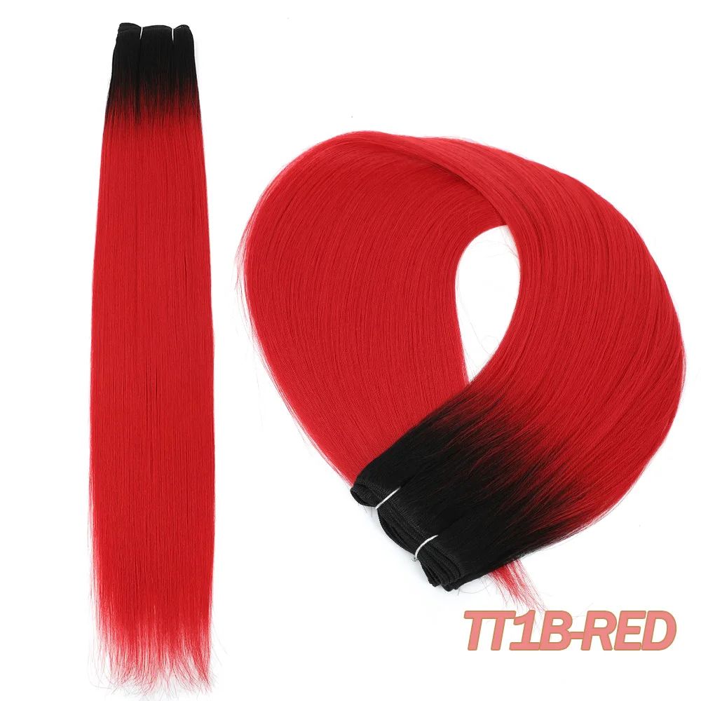 32Inch Ombre Straight Synthetic Hair Bundles 200g HeatStyle Weft Extensions Highlights Grey Option 8