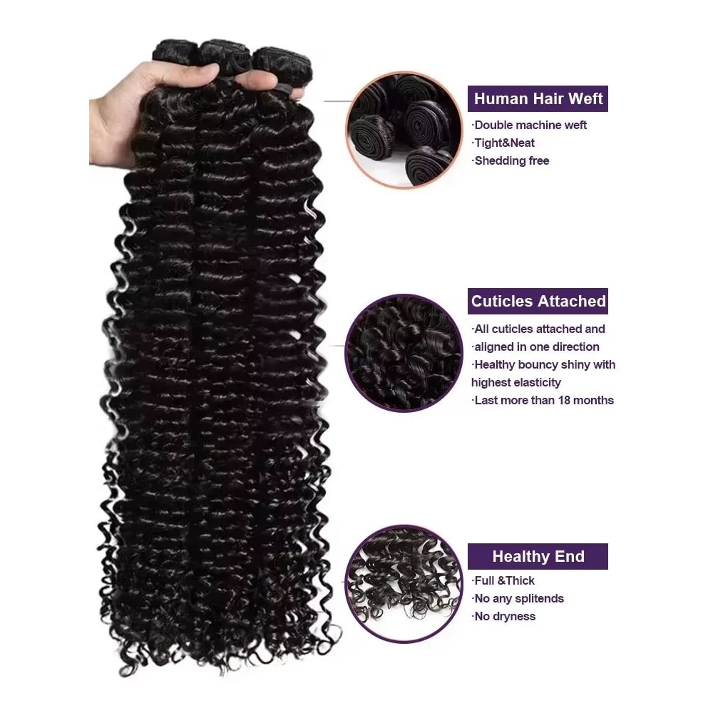 3034 Inch Deep Wave Human Hair Bundles Raw Unprocessed Double Weft Virgin Weave Extensions 0