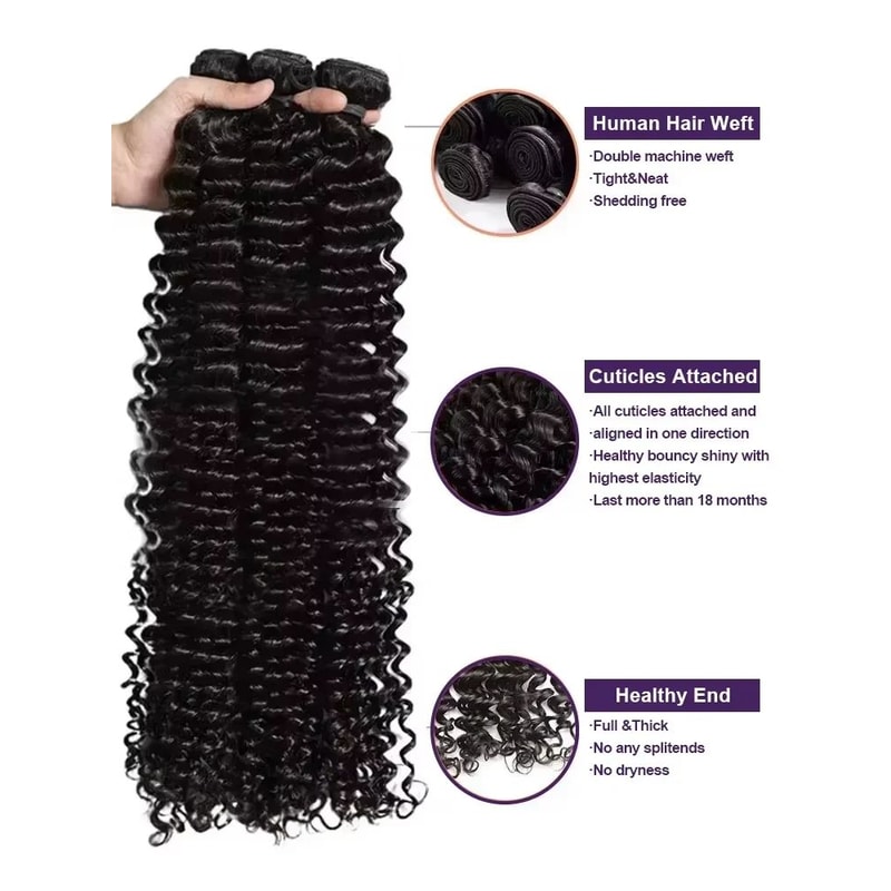 3034 Inch Deep Wave Human Hair Bundles Raw Unprocessed Double Weft Virgin Weave Extensions 0