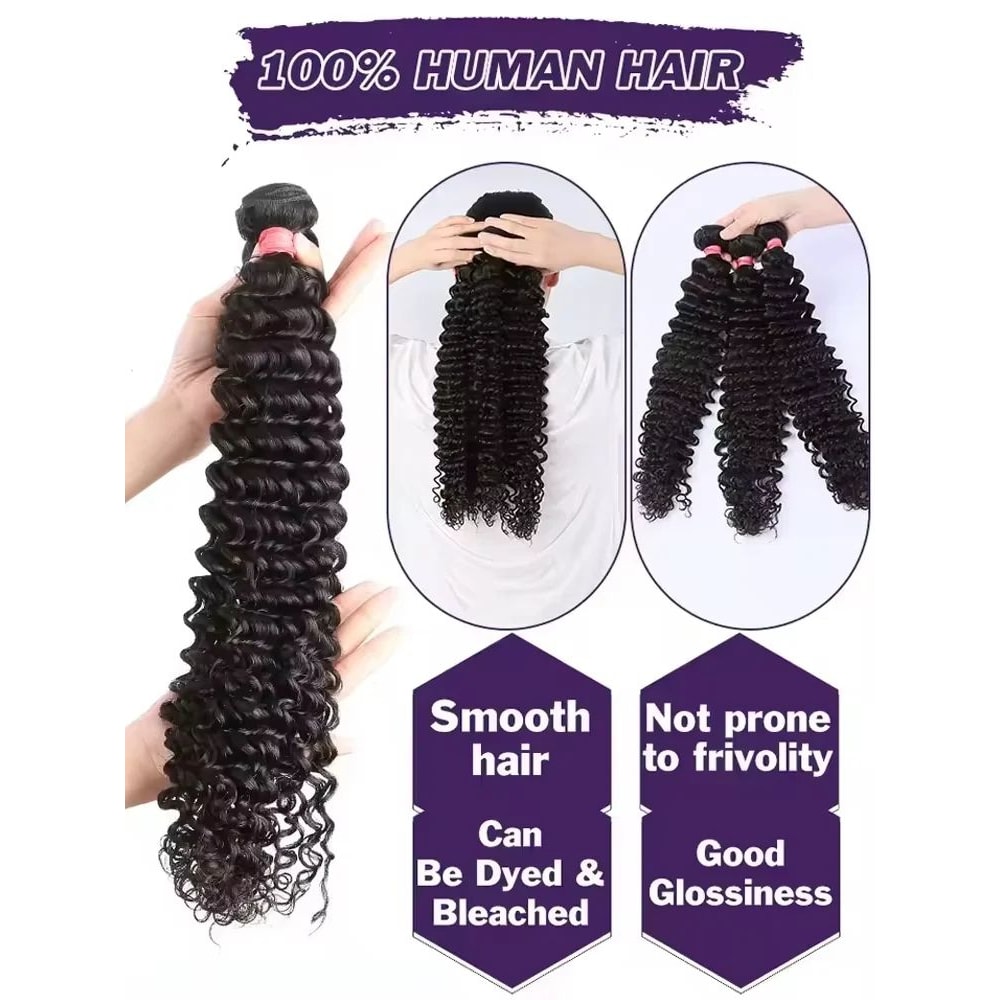 3034 Inch Deep Wave Human Hair Bundles Raw Unprocessed Double Weft Virgin Weave Extensions 5