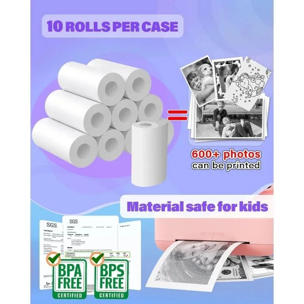 Kids Instant Camera Paper Refill Rolls 57x25mm BPA Free Thermal Printer Paper White NonAdhesive 1