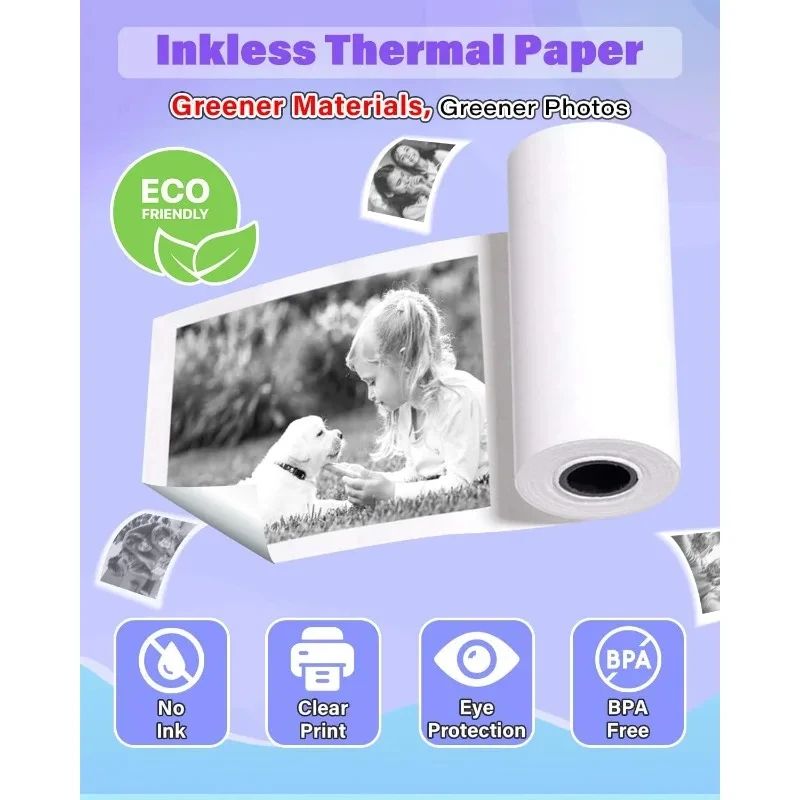 Kids Instant Camera Paper Refill Rolls 57x25mm BPA Free Thermal Printer Paper White NonAdhesive 4