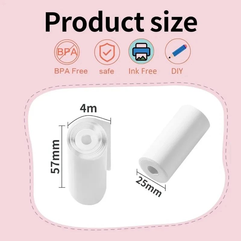 Kids Instant Camera Paper Refill Rolls 57x25mm BPA Free Thermal Printer Paper White NonAdhesive 5