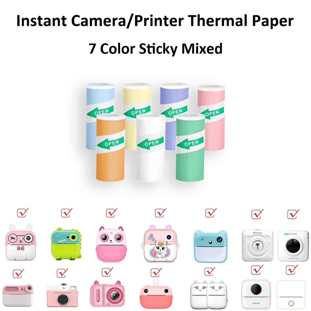 Kids Instant Camera Paper Refill Rolls 57x25mm BPA Free Thermal Printer Paper White NonAdhesive 16