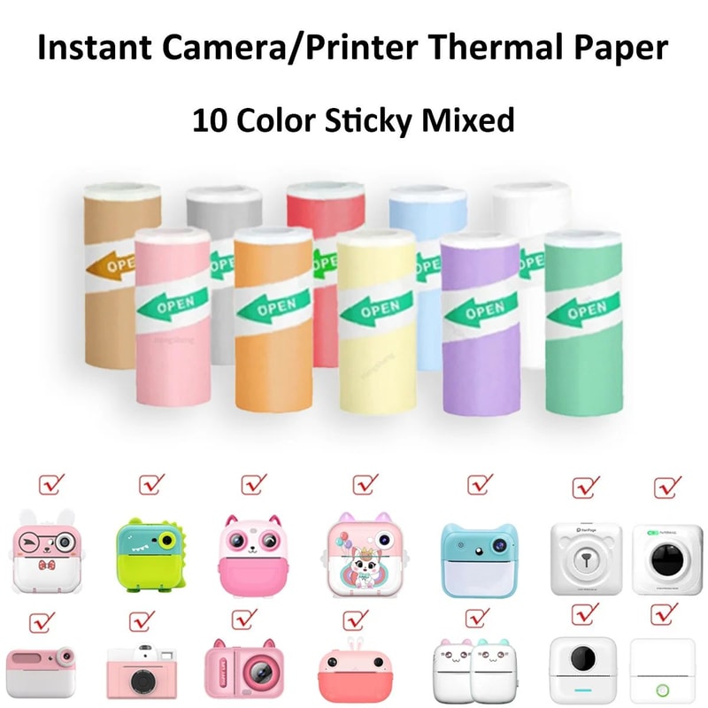 Kids Instant Camera Paper Refill Rolls 57x25mm BPA Free Thermal Printer Paper White NonAdhesive 17