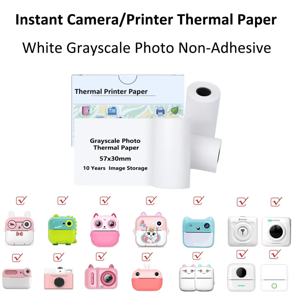 Kids Instant Camera Paper Refill Rolls 57x25mm BPA Free Thermal Printer Paper White NonAdhesive 18