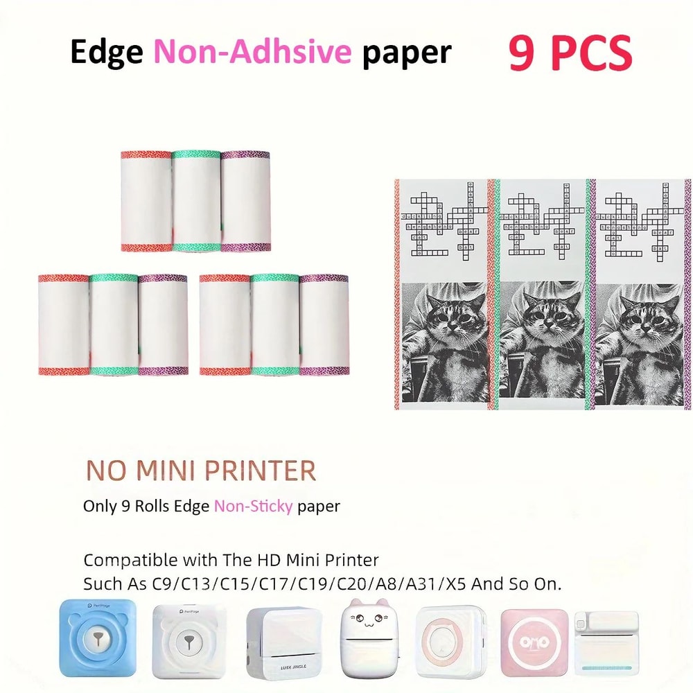 Kids Instant Camera Paper Refill Rolls 57x25mm BPA Free Thermal Printer Paper White NonAdhesive 9