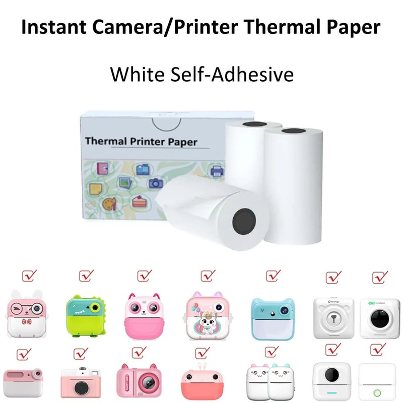 Kids Instant Camera Paper Refill Rolls 57x25mm BPA Free Thermal Printer Paper White NonAdhesive 12