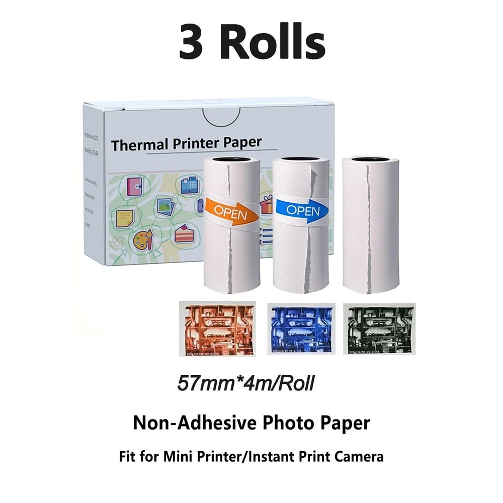 Kids Instant Camera Paper Refill Rolls 57x25mm BPA Free Thermal Printer Paper White NonAdhesive 13