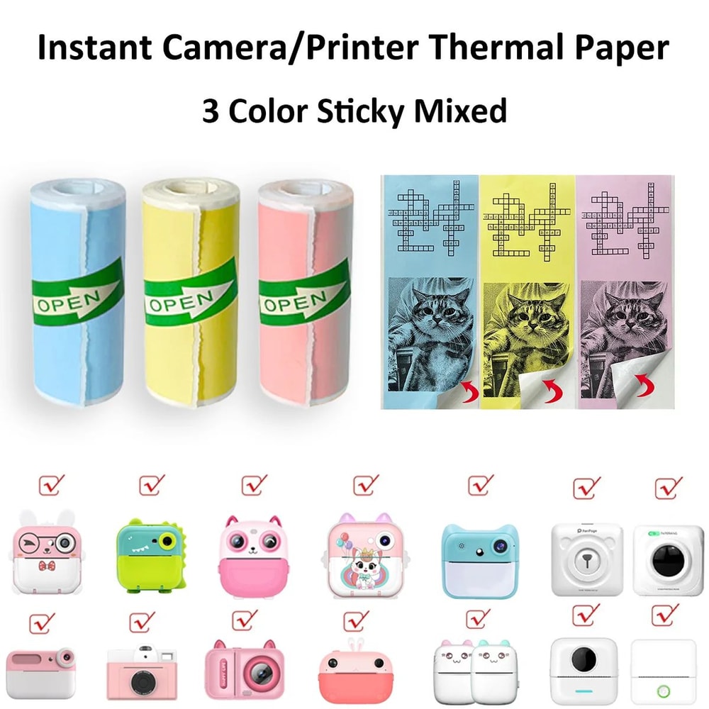 Kids Instant Camera Paper Refill Rolls 57x25mm BPA Free Thermal Printer Paper White NonAdhesive 14