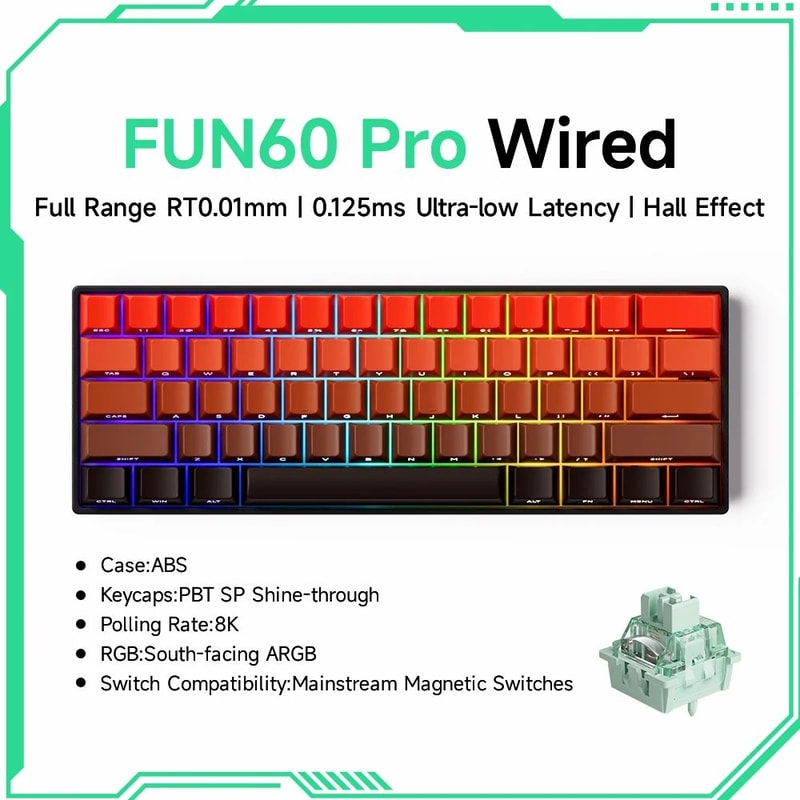 MonsGeek FUN60 ProMax Hall Effect Rapid Trigger 60 Wireless Gaming Keyboard 8K ARGB 6