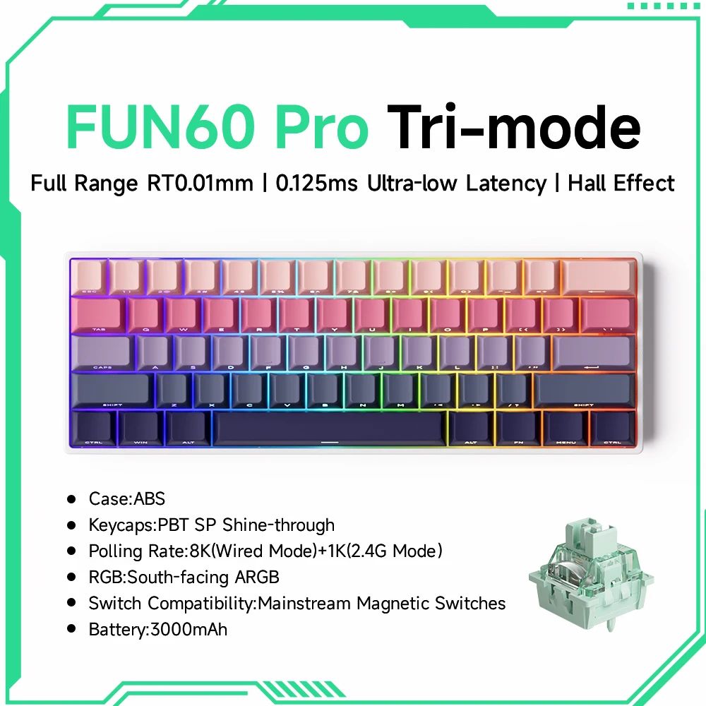 MonsGeek FUN60 ProMax Hall Effect Rapid Trigger 60 Wireless Gaming Keyboard 8K ARGB 15