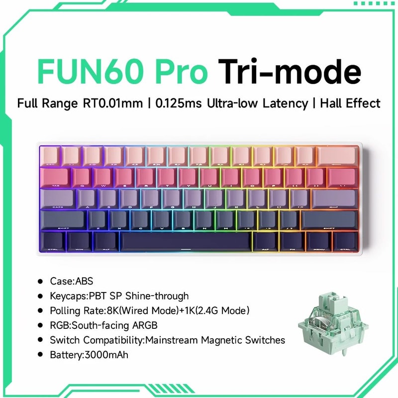 MonsGeek FUN60 ProMax Hall Effect Rapid Trigger 60 Wireless Gaming Keyboard 8K ARGB 15