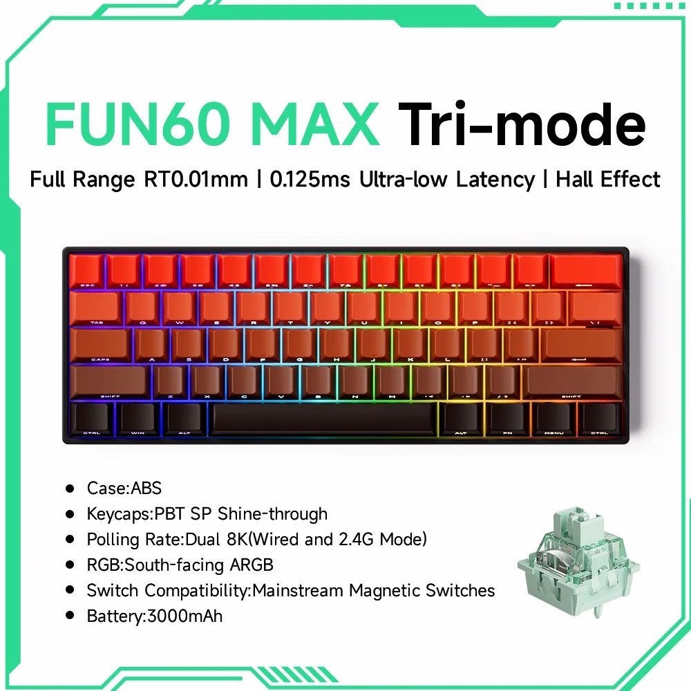 MonsGeek FUN60 ProMax Hall Effect Rapid Trigger 60 Wireless Gaming Keyboard 8K ARGB 16