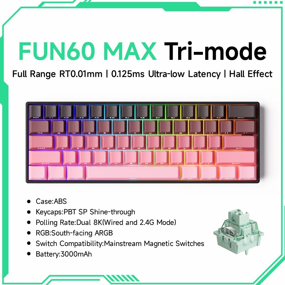MonsGeek FUN60 ProMax Hall Effect Rapid Trigger 60 Wireless Gaming Keyboard 8K ARGB 17