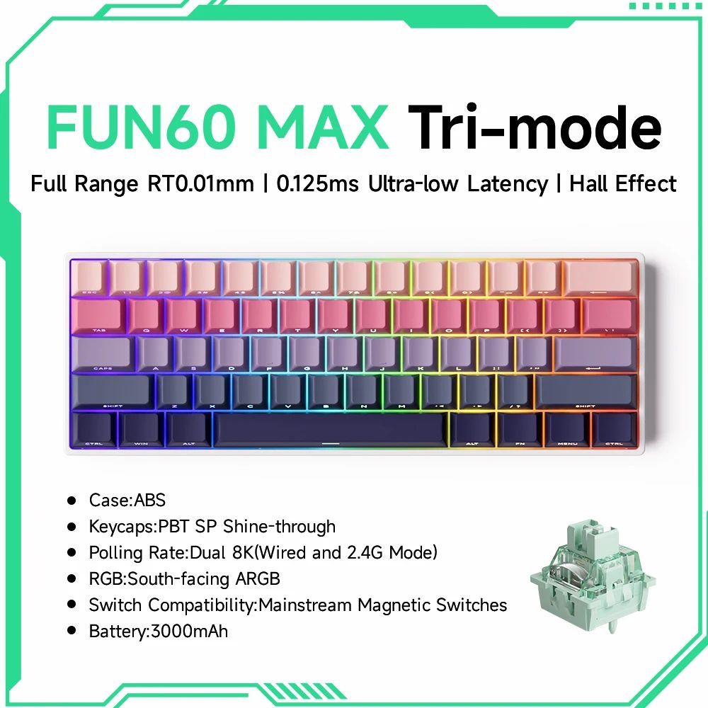 MonsGeek FUN60 ProMax Hall Effect Rapid Trigger 60 Wireless Gaming Keyboard 8K ARGB 18