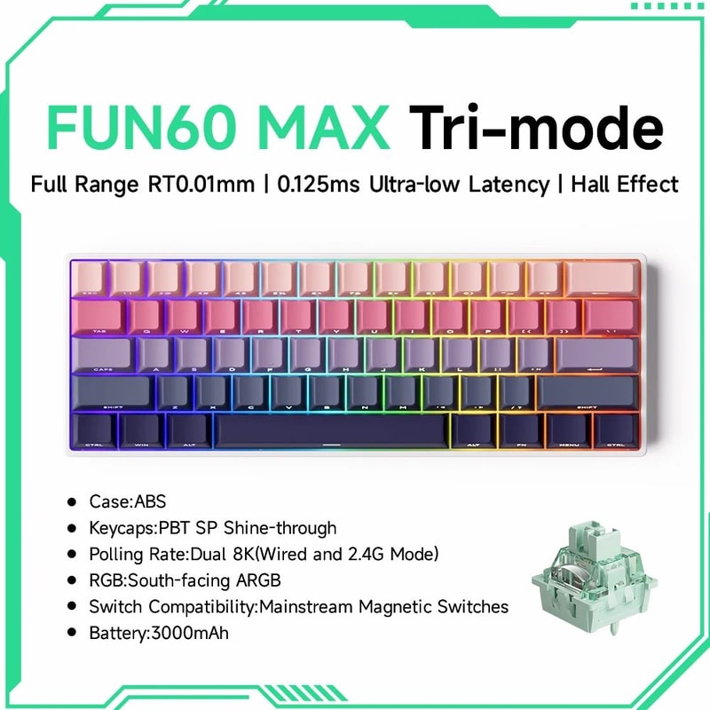 MonsGeek FUN60 ProMax Hall Effect Rapid Trigger 60 Wireless Gaming Keyboard 8K ARGB 18