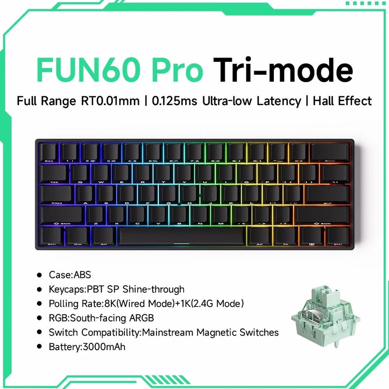 MonsGeek FUN60 ProMax Hall Effect Rapid Trigger 60 Wireless Gaming Keyboard 8K ARGB 20