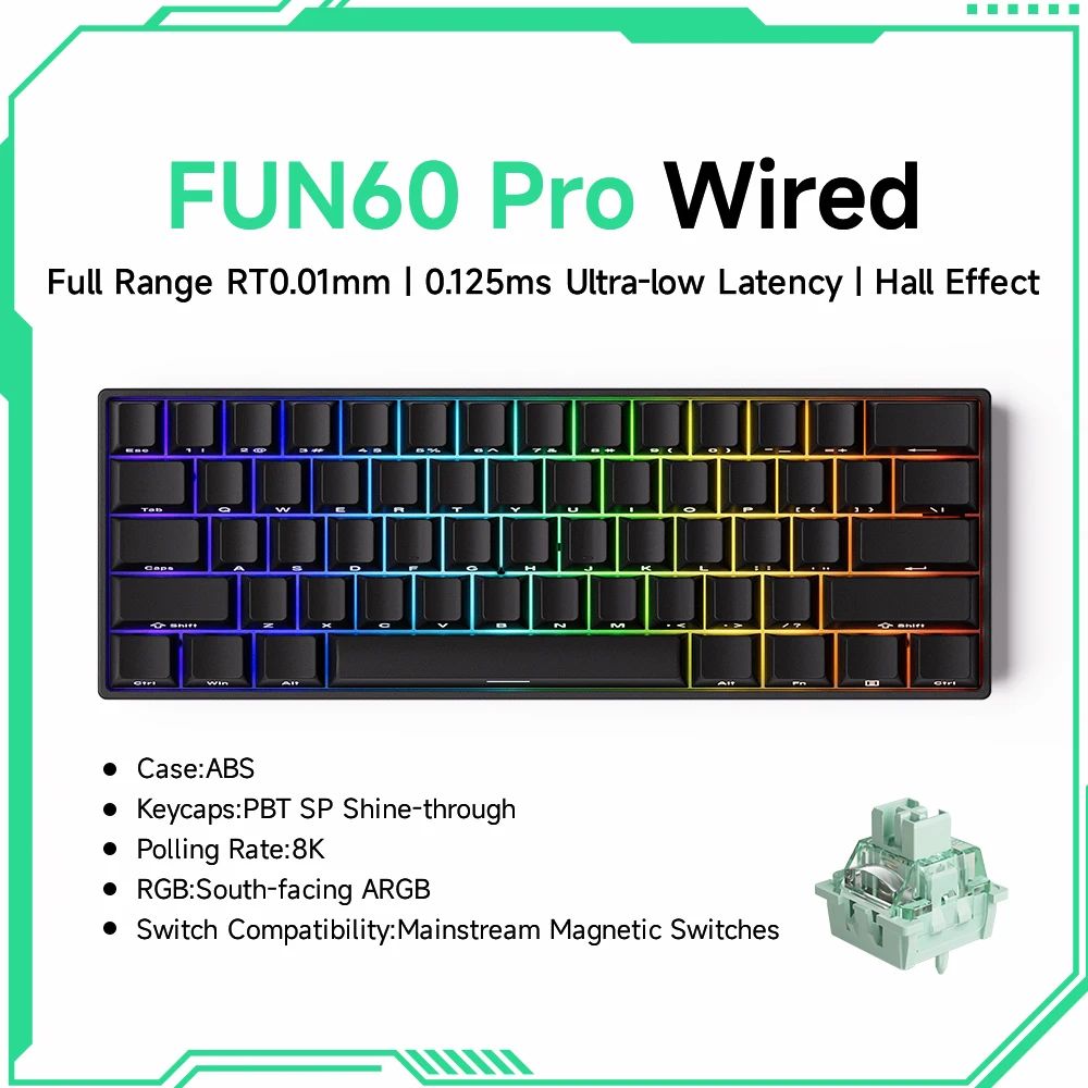 MonsGeek FUN60 ProMax Hall Effect Rapid Trigger 60 Wireless Gaming Keyboard 8K ARGB 8
