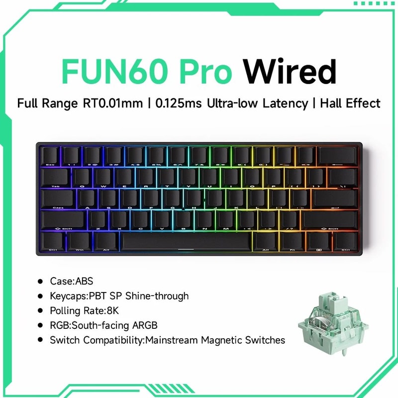 MonsGeek FUN60 ProMax Hall Effect Rapid Trigger 60 Wireless Gaming Keyboard 8K ARGB 8