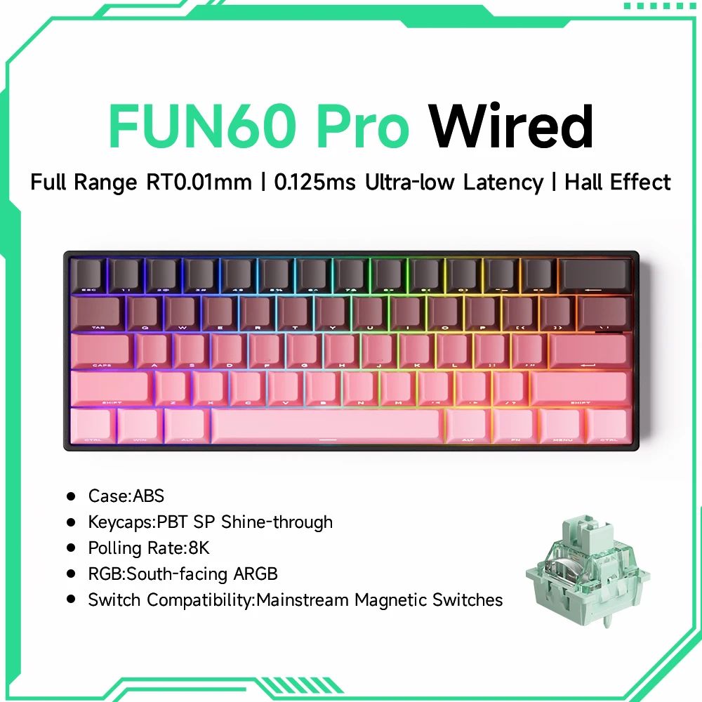 MonsGeek FUN60 ProMax Hall Effect Rapid Trigger 60 Wireless Gaming Keyboard 8K ARGB 9