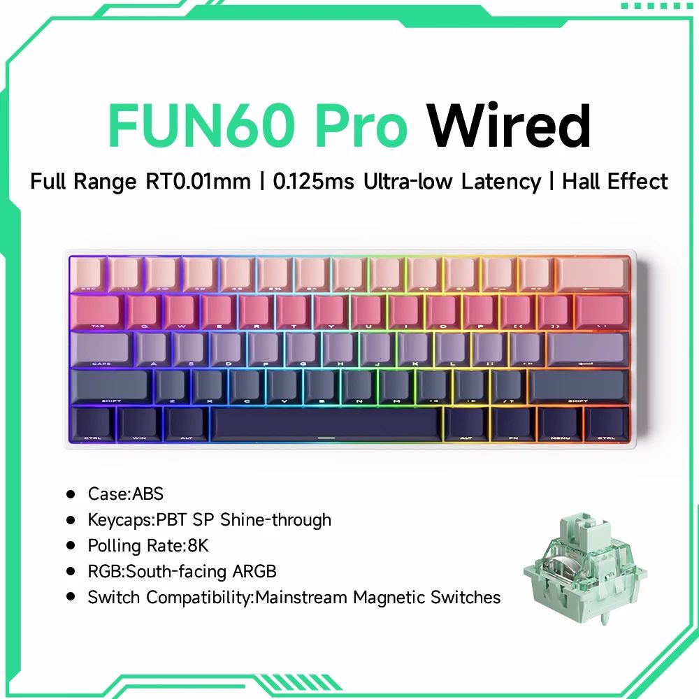 MonsGeek FUN60 ProMax Hall Effect Rapid Trigger 60 Wireless Gaming Keyboard 8K ARGB 10