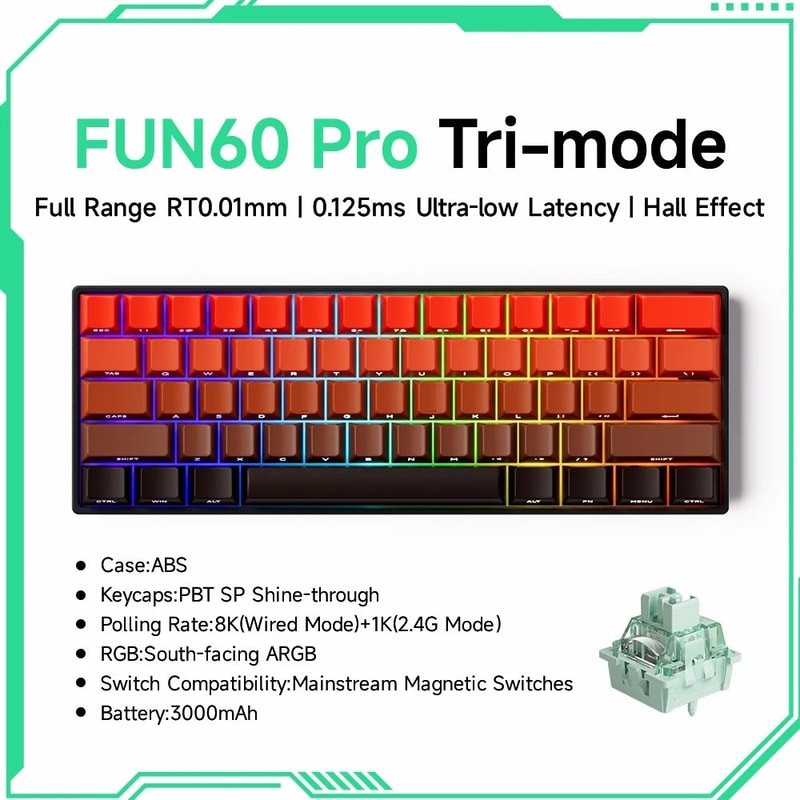 MonsGeek FUN60 ProMax Hall Effect Rapid Trigger 60 Wireless Gaming Keyboard 8K ARGB 11