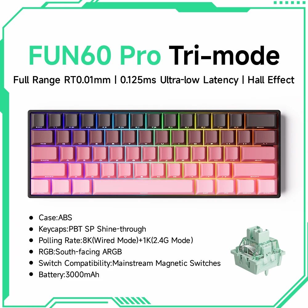 MonsGeek FUN60 ProMax Hall Effect Rapid Trigger 60 Wireless Gaming Keyboard 8K ARGB 12