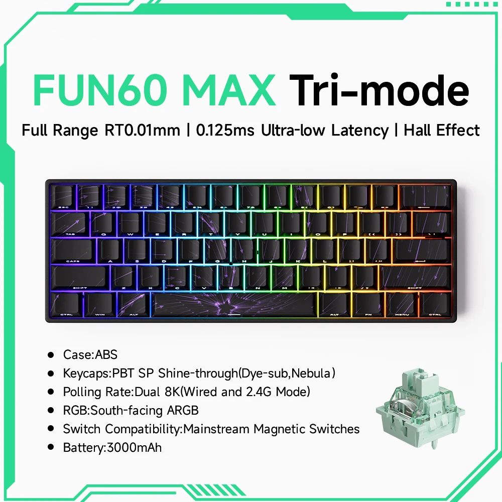 MonsGeek FUN60 ProMax Hall Effect Rapid Trigger 60 Wireless Gaming Keyboard 8K ARGB 13