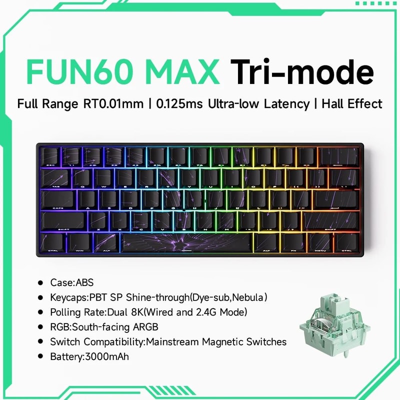 MonsGeek FUN60 ProMax Hall Effect Rapid Trigger 60 Wireless Gaming Keyboard 8K ARGB 13