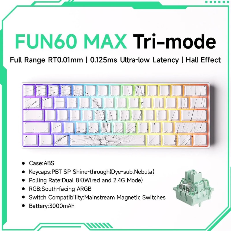 MonsGeek FUN60 ProMax Hall Effect Rapid Trigger 60 Wireless Gaming Keyboard 8K ARGB 14