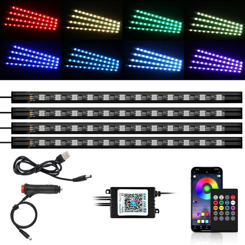 USB Car Interior Ambient Light Strips 48 LED With App And Remote Control 5