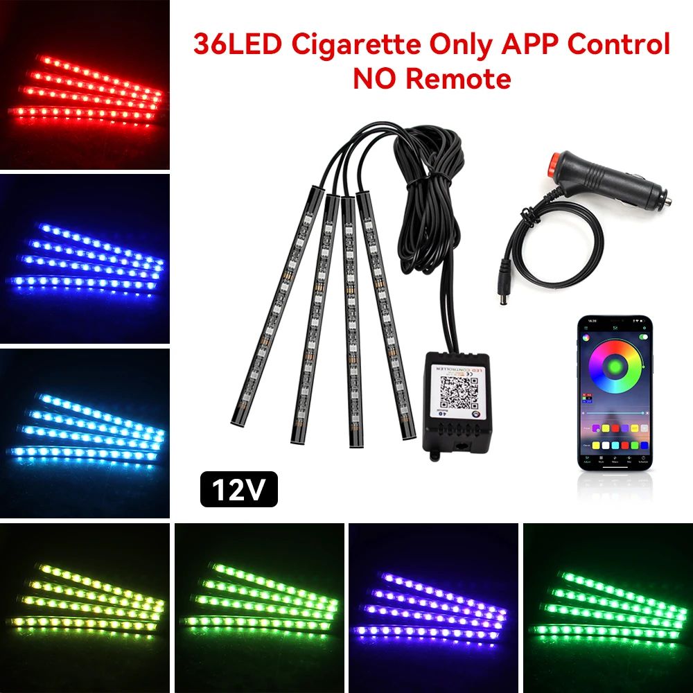 USB Car Interior Ambient Light Strips 48 LED With App And Remote Control 8