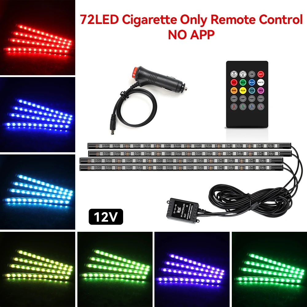 USB Car Interior Ambient Light Strips 48 LED With App And Remote Control 15