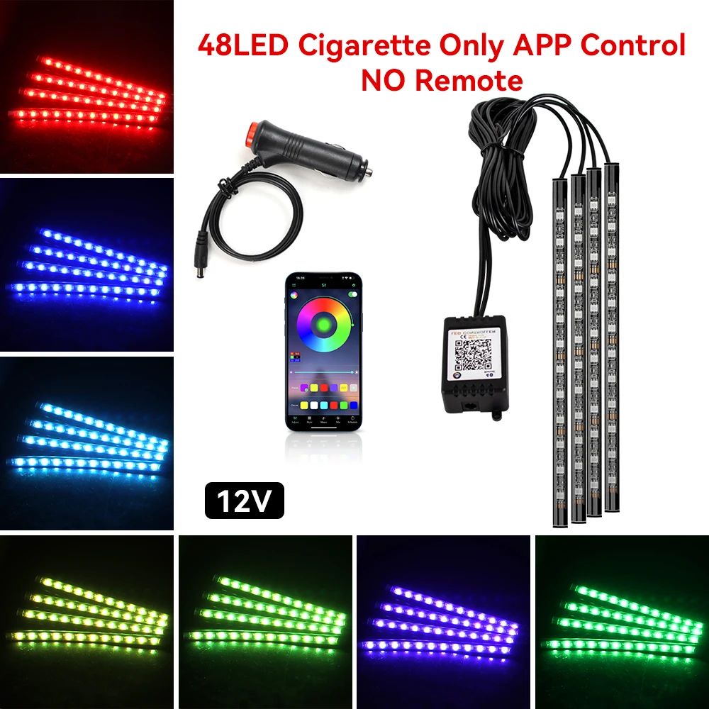 USB Car Interior Ambient Light Strips 48 LED With App And Remote Control 13