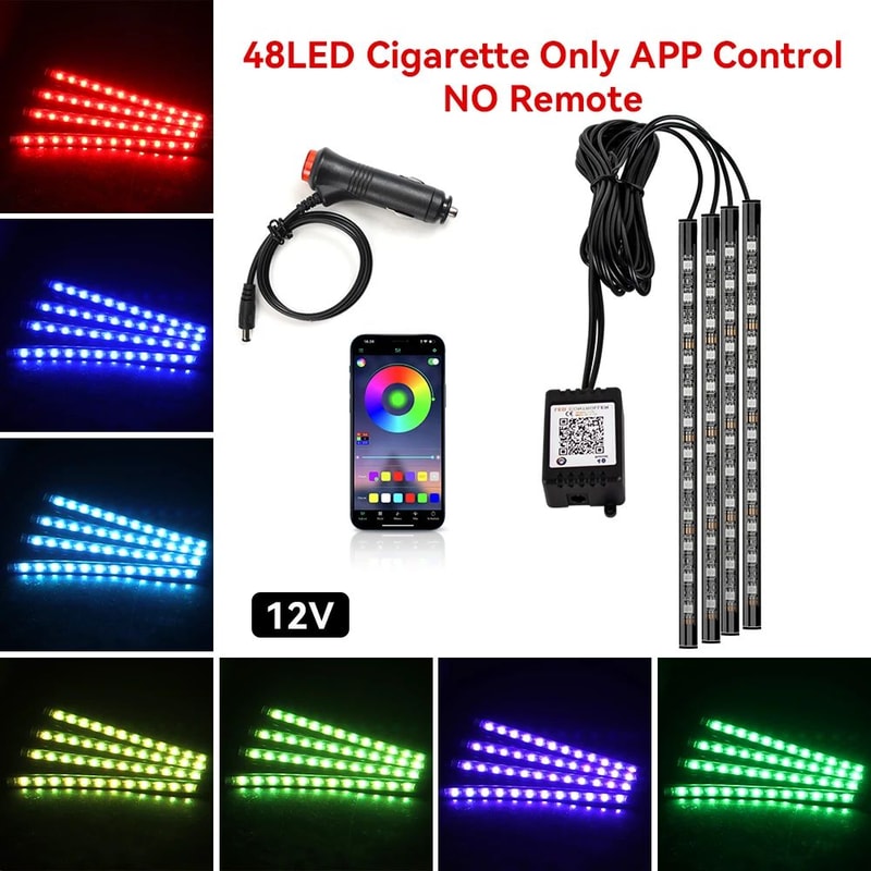 USB Car Interior Ambient Light Strips 48 LED With App And Remote Control 13