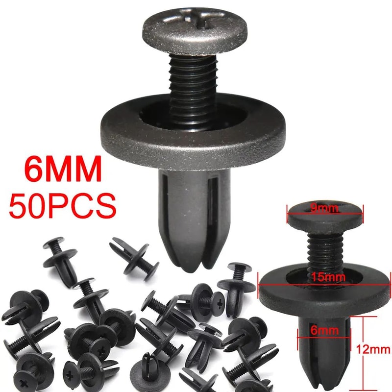 ToyotaCompatible 6mm Trim Panel Push Clips Set Black Door Panel Retainer Rivets 1050pcs 6