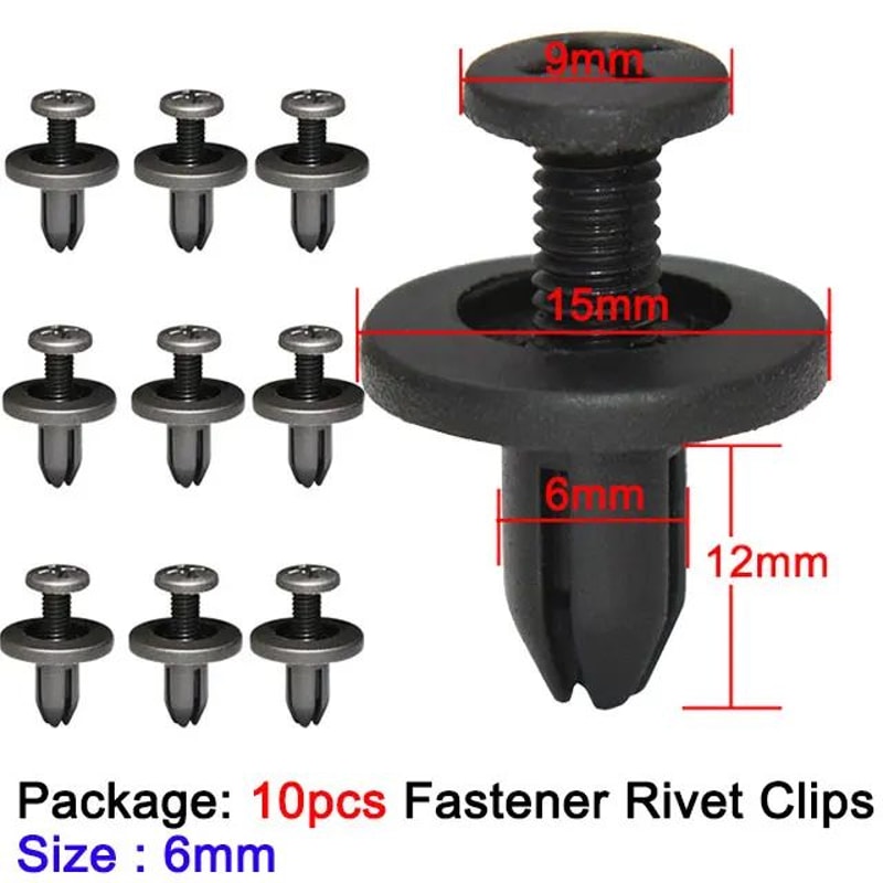ToyotaCompatible 6mm Trim Panel Push Clips Set Black Door Panel Retainer Rivets 1050pcs 7