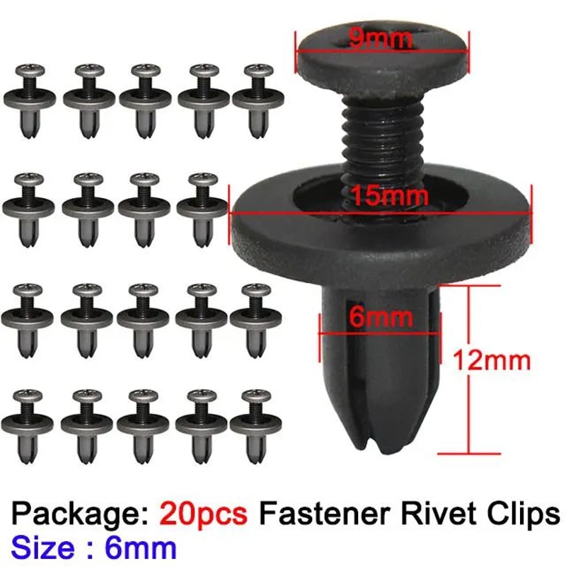 ToyotaCompatible 6mm Trim Panel Push Clips Set Black Door Panel Retainer Rivets 1050pcs 8