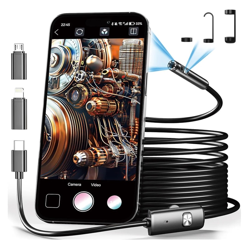 1080P 8mm Borescope Endoscope Camera For IPhone And TypeC Android Flexible Automotive Inspection Ca 4