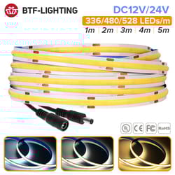 fcob high-density cob led strip light (ra90), 12v/24v linear dimmable - warm/natural/cool white