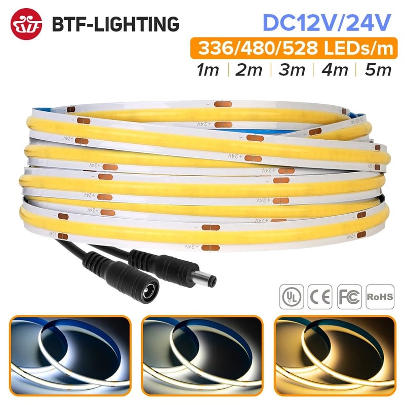 FCOB HighDensity COB LED Strip Light RA90 12V24V Linear Dimmable WarmNaturalCool White 0
