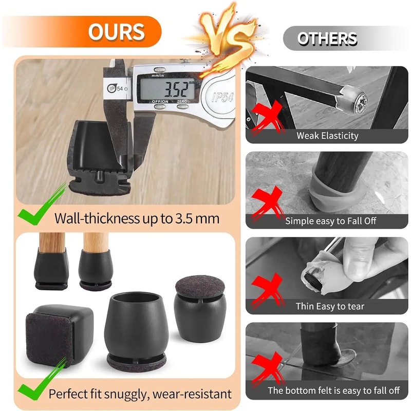 15 Diagonal Chair Leg Floor Protectors With Thick Felt Wrap 8Pack Silicone Caps For Hardwood Floors 4