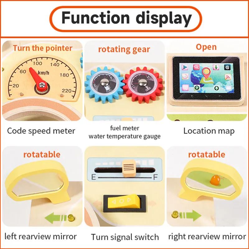 Montessori Busy Board Steering Wheel Dashboard With Lights Switches Portable Driving Activity Toy 3