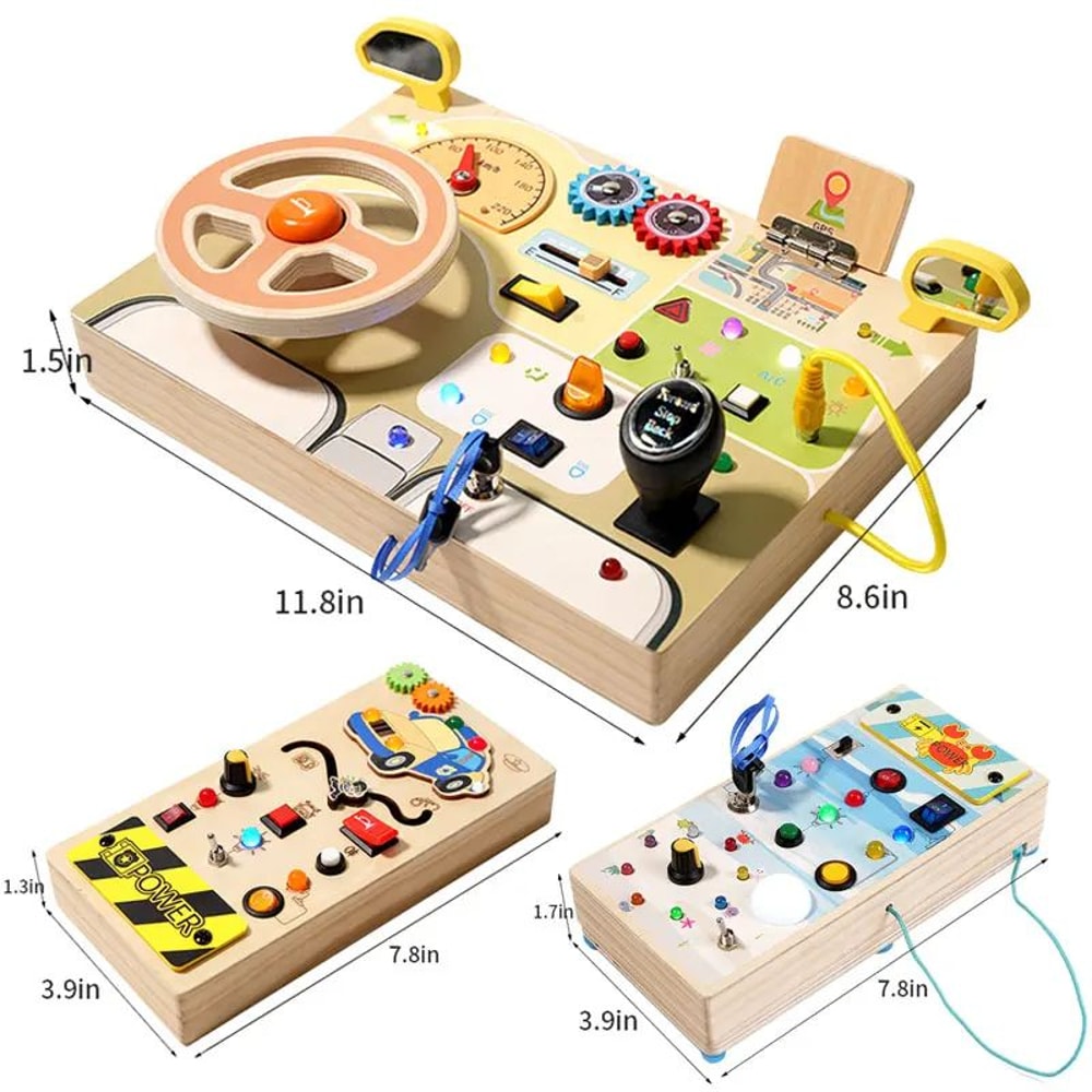 Montessori Busy Board Steering Wheel Dashboard With Lights Switches Portable Driving Activity Toy 5