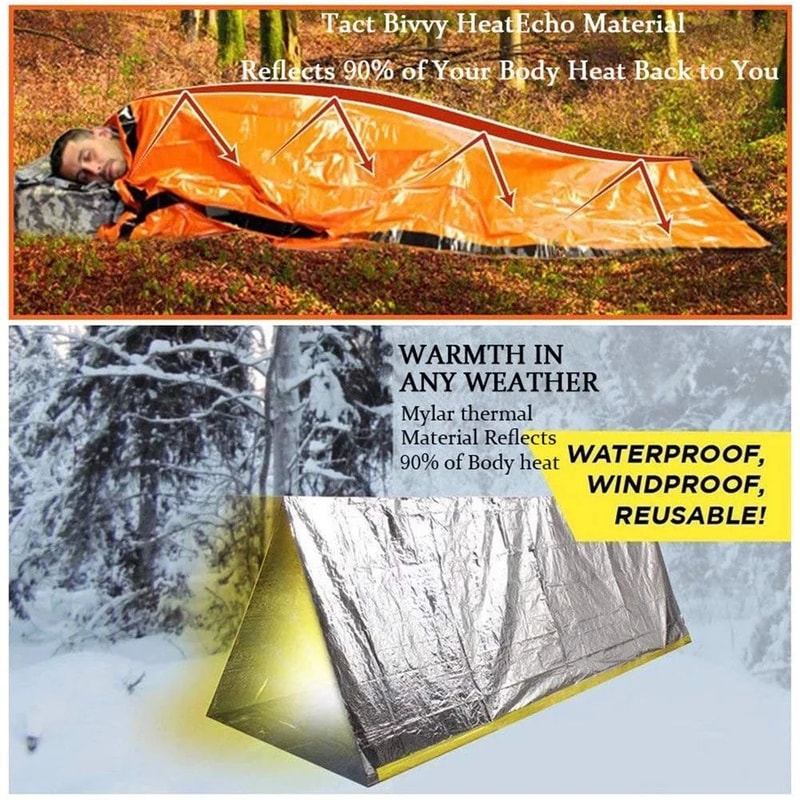 Portable Emergency Sleeping Bag Waterproof Mylar Thermal Bivy Sack For Camping Hiking And Car Kits 4