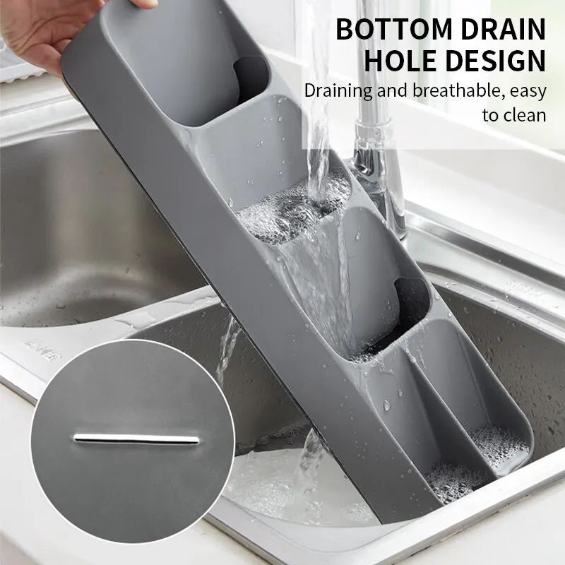 Expandable Kitchen Drawer Organizer Cutlery Tray With Knife Holder And Spice Bottle Slots 1