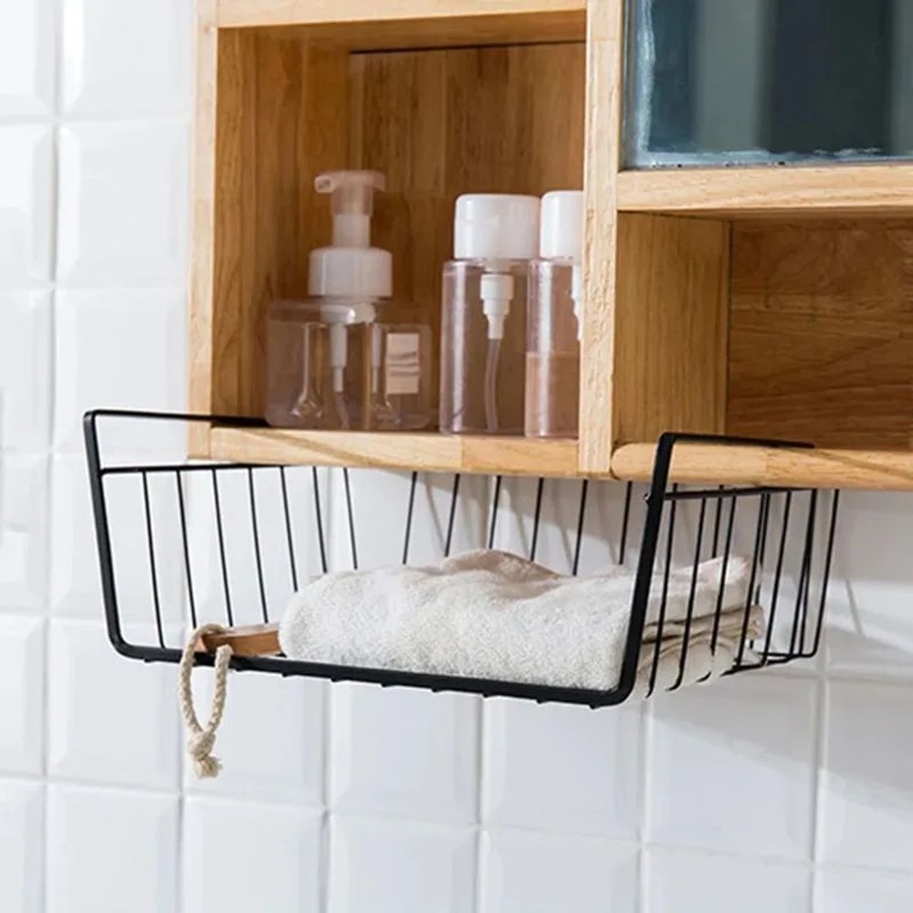 MultiFunctional Under Shelf Basket Hanging Storage Basket For Kitchen Bathroom Perforated Metal 2