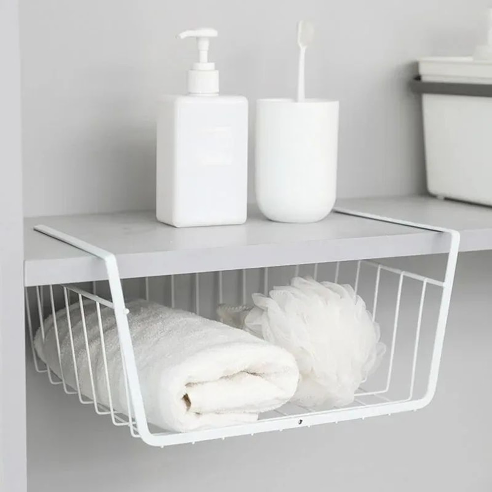 MultiFunctional Under Shelf Basket Hanging Storage Basket For Kitchen Bathroom Perforated Metal 4