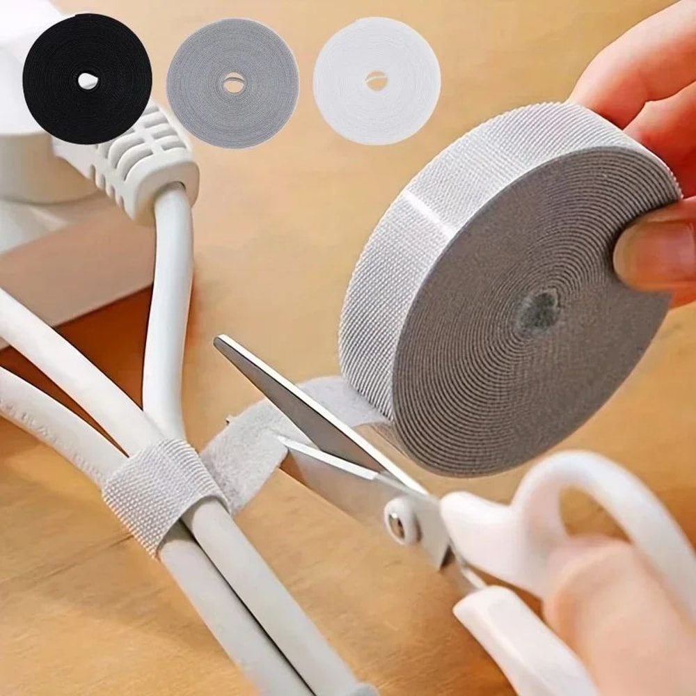 Reusable Cable Management Tape Roll 10x3000mm CuttoLength Reusable Cable Ties Cord Organizer For D 5